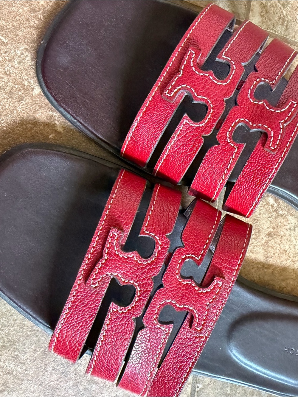 Tory Burch Red Multi-Strap Slide Sandals - Picture 4 of 5